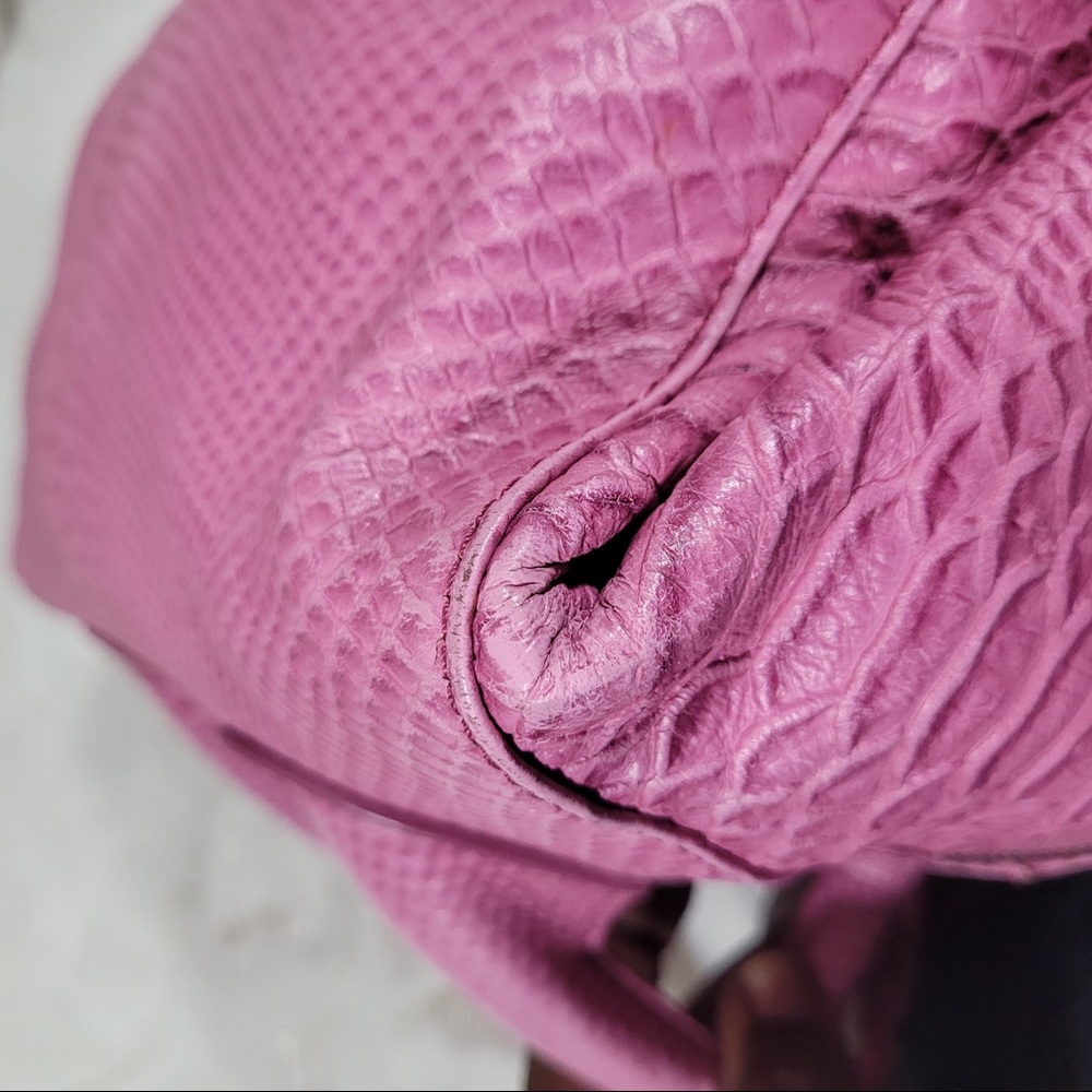 Charles Jourdan Croc Embossed Leather Satchel Bag in Bubblegum Pink - Picture 15 of 16